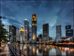 Singapur, Zmrok, Wieżowce, Miasto