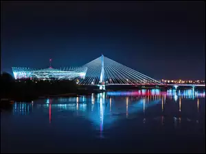 Most Świętokrzyski, Warszawa, Stadion Narodowy, Noc, Wisła