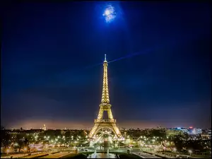 Nocą, Francja, Wieza Eiffla, Paryz, Miasto