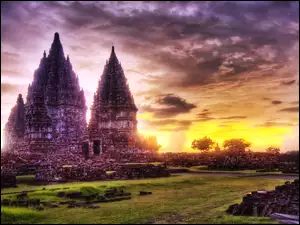 Indonezja, Świątynia, Dżungla, Prambanan, Chmury