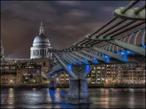 Anglia, Most Millenium, Miasto nocą, Rzeka, Londyn