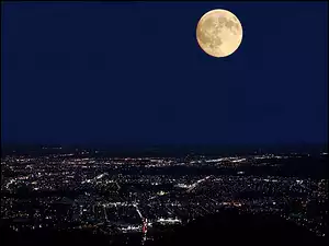Japonia, Księżyc, widok na miasto, miasto nocą, Sapporo