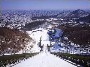 skocznia narciarska, widok na miasto, Okurayama, Sapporo