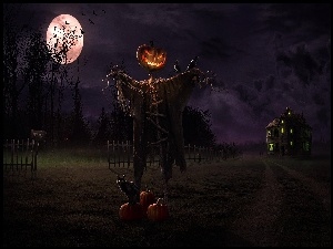 Halloween, Zamek, Księżyc, Strach