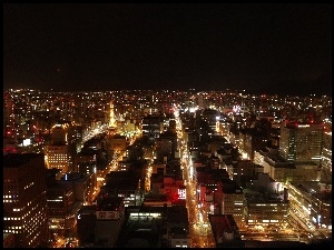 Miasto nocą, Japonia, Sapporo