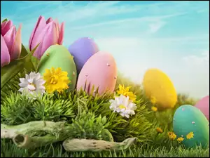 Wielkanoc, Kwiaty, Pisanki, Jajka