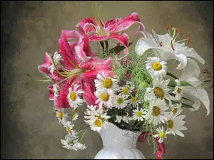 Kwiaty, Margerytki, Bukiet, Lilia tygrysia