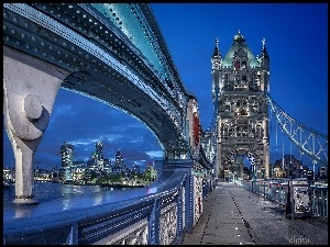 Londyn, Tower Bridge, Most, Miasto nocą