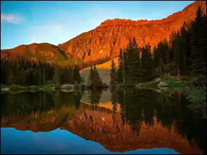 Lasy, Kolorado, Jezioro, USA, Góry, Zachód Słońca