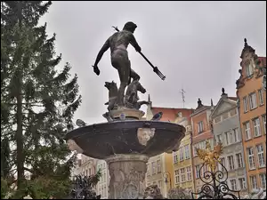 Polska, Kamienice, Gdańsk, Fontanna Neptuna