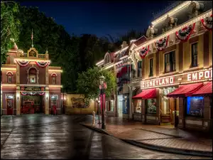 Kalifornia, Anaheim, Disneyland, Miasta nocną, USA, HDR, Domy, Projekt