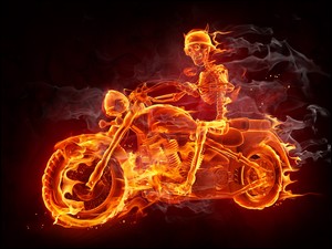 Szkielet, Motocykl, Ogień