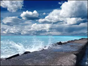 Morze, Molo, Chmury, Betonowe
