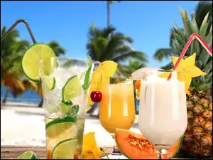 Lato, Tropikalne, Plaża, Drinki, Palmy