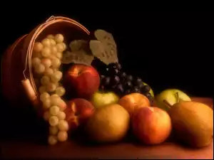 Owoce, Winogrona, Wiaderko, Jabłko