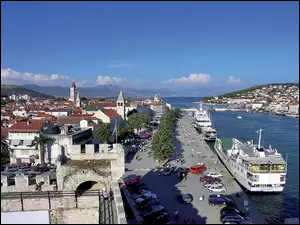Statki, Trogir, Panorama, Morze, Wycieczkowe, Miasta, Nabrzeże