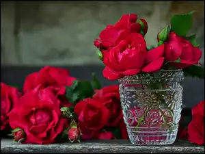 Kwiaty, Wazonik, Róże, Kryształowy