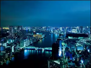 Panorama, Most, Miasta, Chmur, Sumida, Drapacze, Nocna, Rzeka, Tokio
