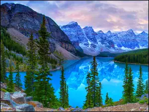 Park Narodowy Banff, Kanada, Jezioro Moraine Lake, Góry, Prowincja Alberta