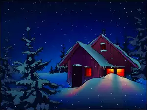 Oświetlony, Drzewo, Zima, Dla dzieci, Śnieg, Dom