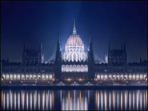 Światła, Węgry, Noc, Budapeszt, Budynek Parlamentu