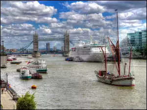 Rzeka, Londyn, Statki, Most Tower Bridge