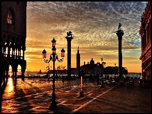 Wenecja, Zachód Słońca, Włochy, Promenada