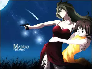 Madlax, księżyc, kobieta, pistolet