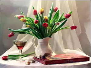 Kompozycja, Kolorowe, Tulipany