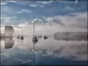 Mgła, Jezioro, Jachty, Łódki