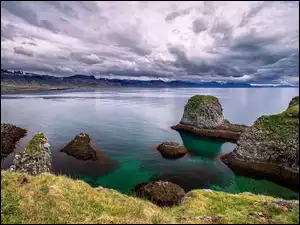 Skały, Islandia, Góry, Półwysep Snæfellsnes, Morze