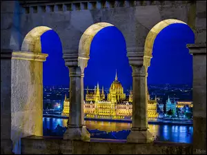 Nocą, Zabytek, Węgry, Budapeszt, Rzeka, Parlament, Miasto