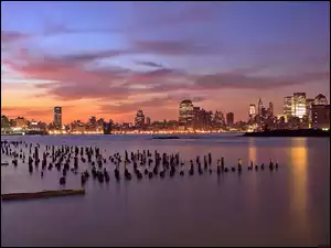 Drapacze Chmur, Zachód Słońca, New Jersey, Rzeka, Stany Zjednoczone, Zdjęcie Miasta