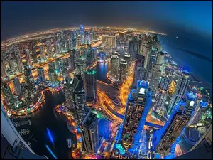 Chmur, Miasto, Dubaj, Nocą, Drapacze