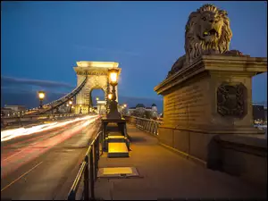 Rzeźba, Rzeka, Węgry, Budapeszt, Lions, Most Łańcuchowy, Dunaj
