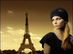 Makijaż, Paryż, Kobieta, Wieża Eiffla, Blondynka, Turban