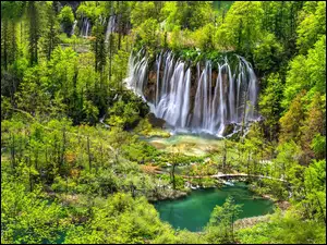 Przyroda, Chorwacja, Wodospad, Plitvice, Jezioro