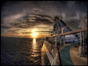 Statek, Wschód słońca, Liniowiec, Morze