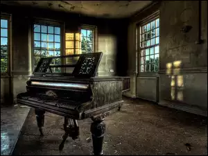Okna, Pianino, Pokój, Stare, Słońce
