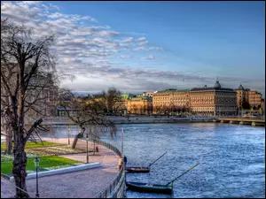 Drzewa, Szwecja, Miasto, Sztokholm, Rzeka