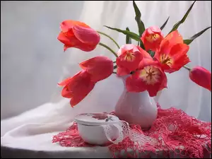Serweta, Kompozycja, Kwiaty, Bukiet, Tulipany
