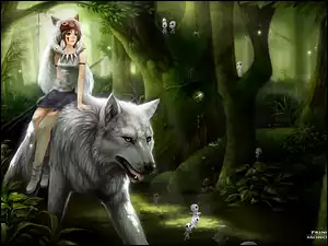 wilk, Mononoke hime, anime, Księżniczka Mononoke, dziewczyna