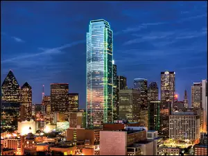 Panorama, Dallas, Chmur, Drapacze, Miasta, Noc, Texas