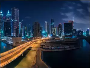 Droga, Dubaj, Drapacze, Noc, Chmur