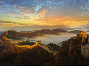 Chmury, Mgła, Mur, Wielki, Skały Wielki Mur Chiński, Chiński, Lasy