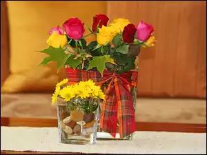 wazon, Kwiaty, róże kolorowe