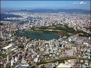 Panorama japońskiego miasta Fukuoka
