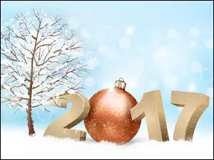 Nowy Rok 2017 na śniegu przy ośnieżonym drzewku