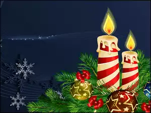 Świąteczna dekoracja z płonącymi świeczkami w grafice 2D