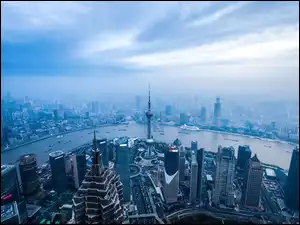 Wieżowce w Shanghai z lotu ptaka